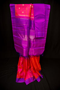 Electrifying Lotus Pink Pure Silk Saree with a Royal Purple Pallu