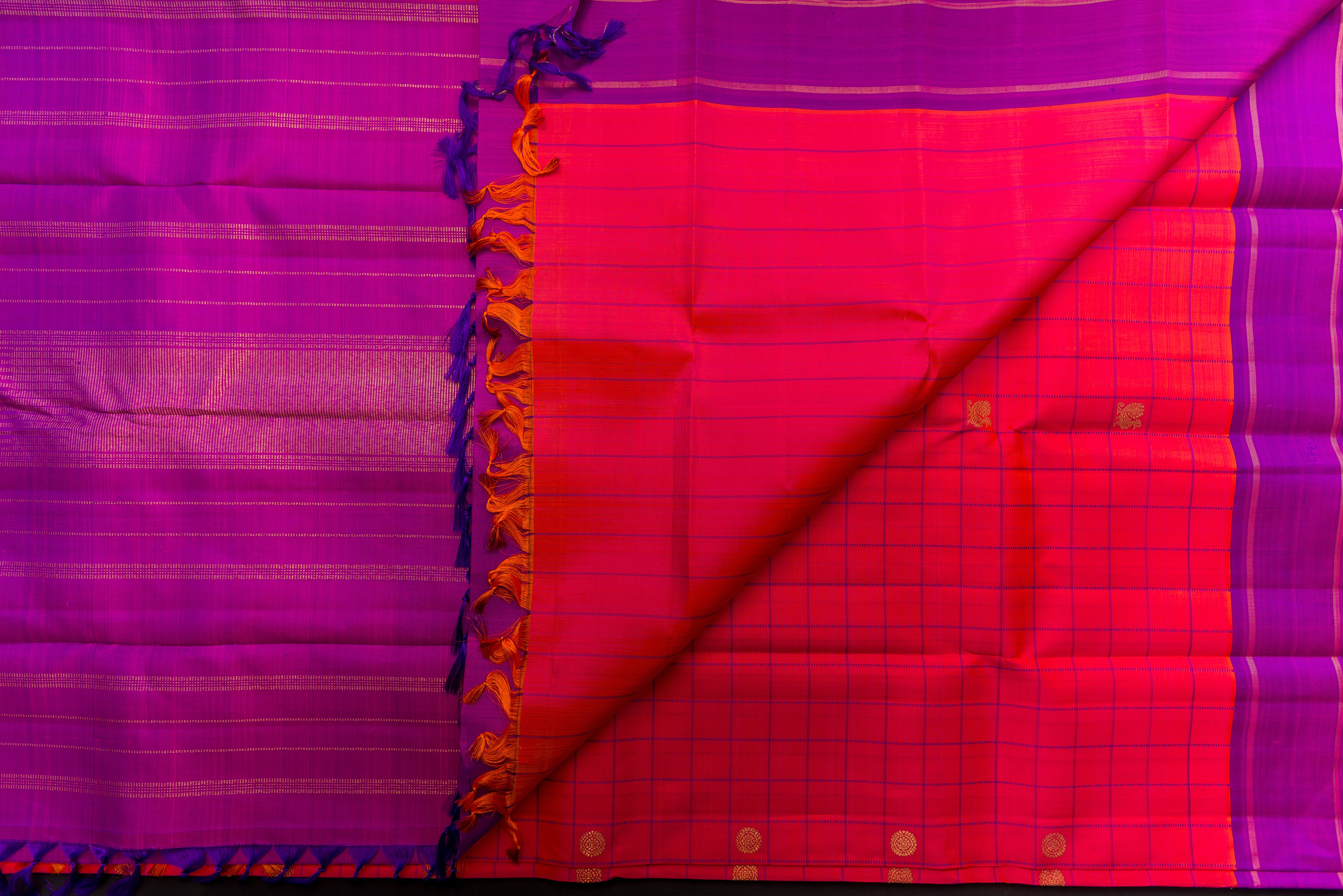 Electrifying Lotus Pink Pure Silk Saree with a Royal Purple Pallu