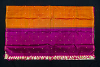 Radiant Cream Pure Silk Saree with Double Orange-Purple Pallu