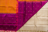 Radiant Cream Pure Silk Saree with Double Orange-Purple Pallu