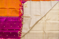 Radiant Cream Pure Silk Saree with Double Orange-Purple Pallu