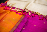 Radiant Cream Pure Silk Saree with Double Orange-Purple Pallu