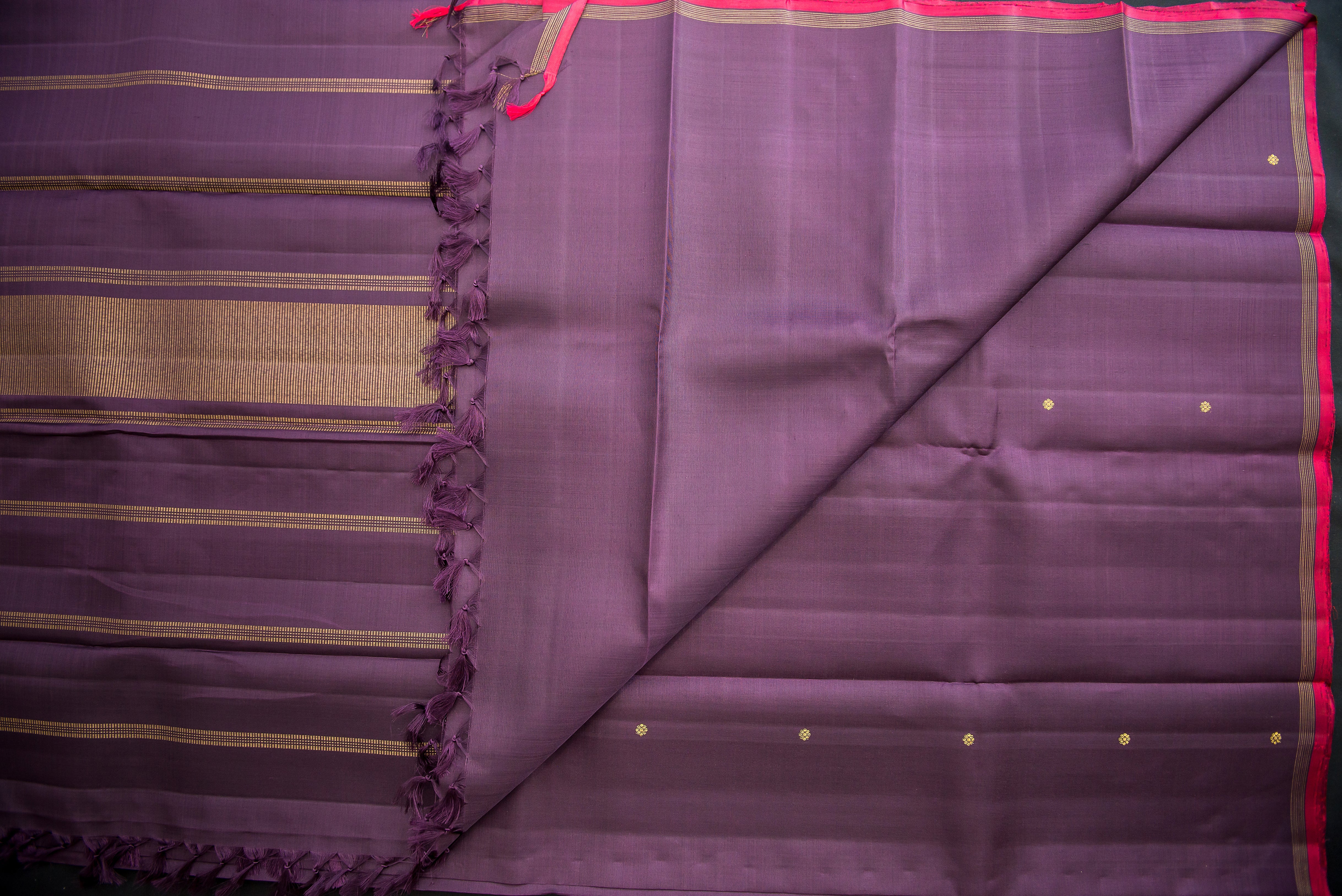 Luxurious Deep Plum Pure Silk Saree with Gold Zari Pallu