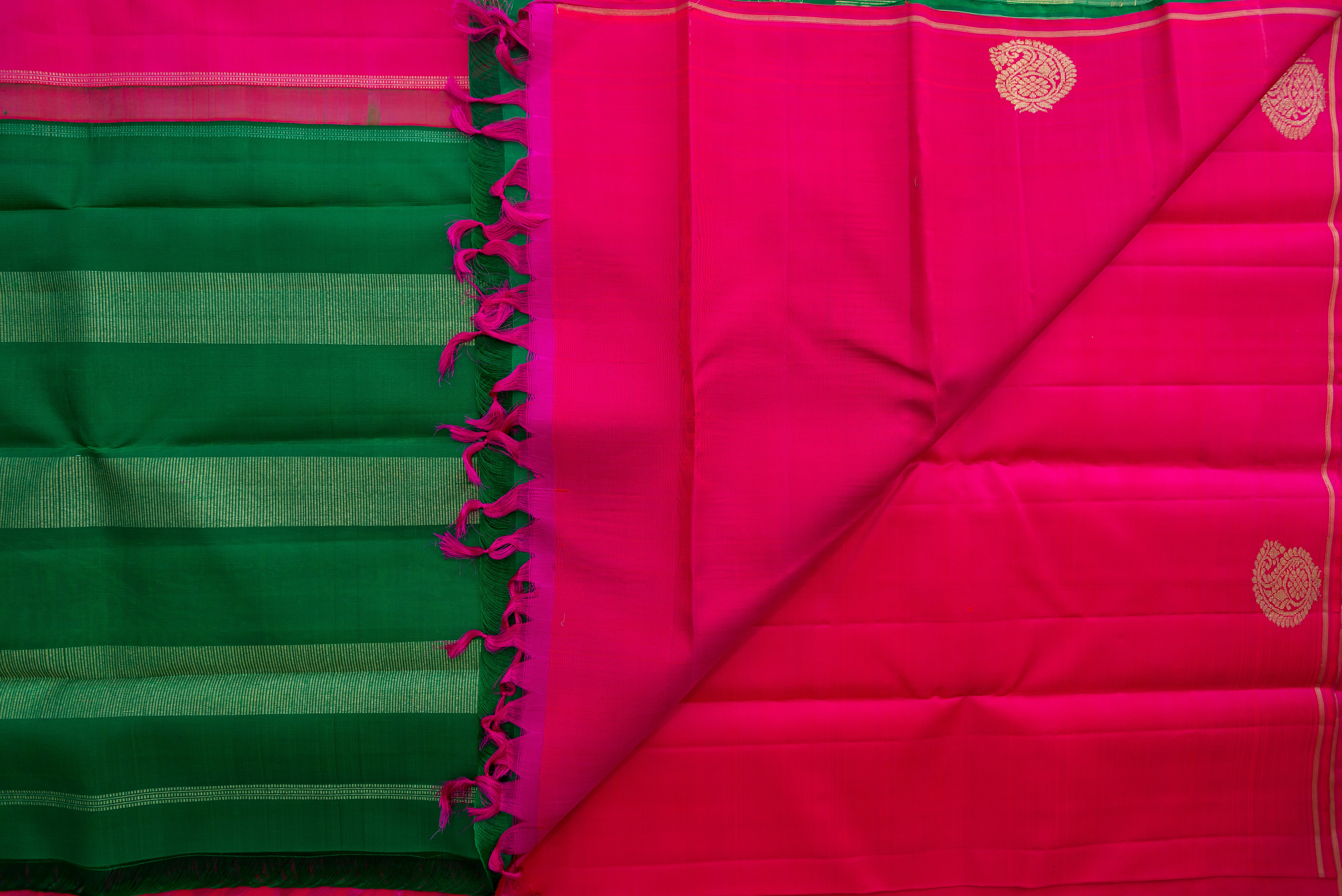 Dazzling Hot Pink and Emerald Green Pure Silk Saree
