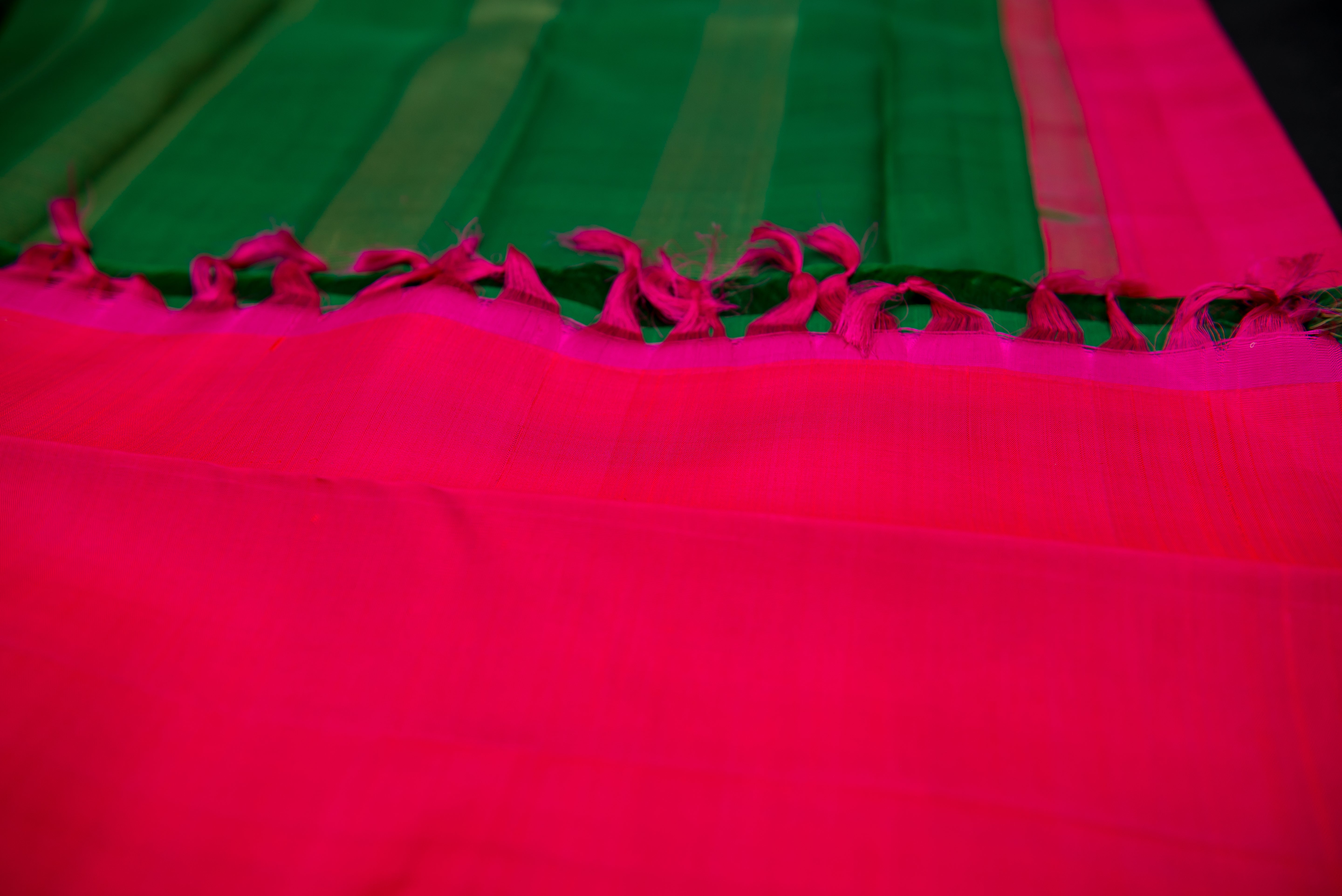 Dazzling Hot Pink and Emerald Green Pure Silk Saree