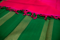 Dazzling Hot Pink and Emerald Green Pure Silk Saree
