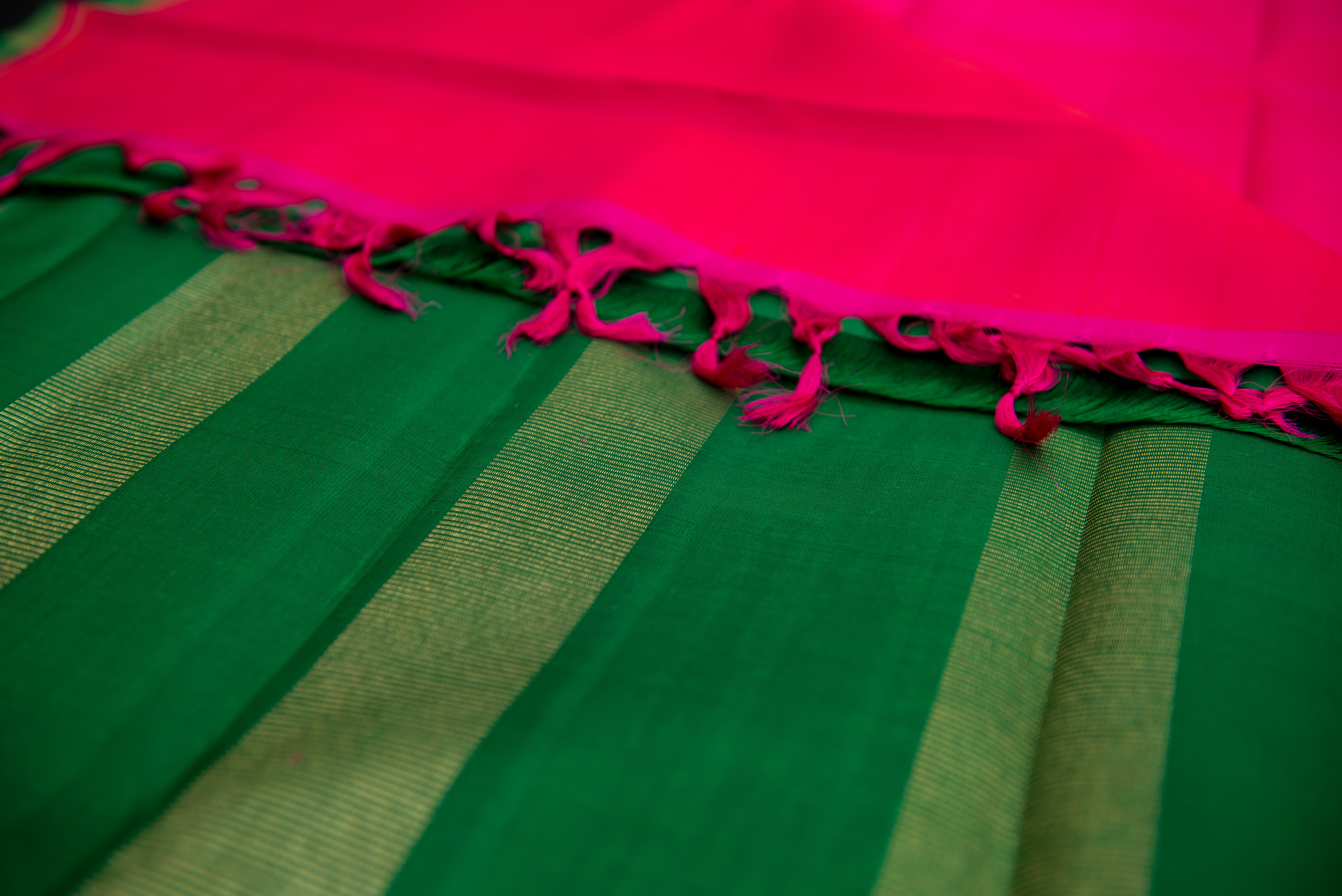 Dazzling Hot Pink and Emerald Green Pure Silk Saree