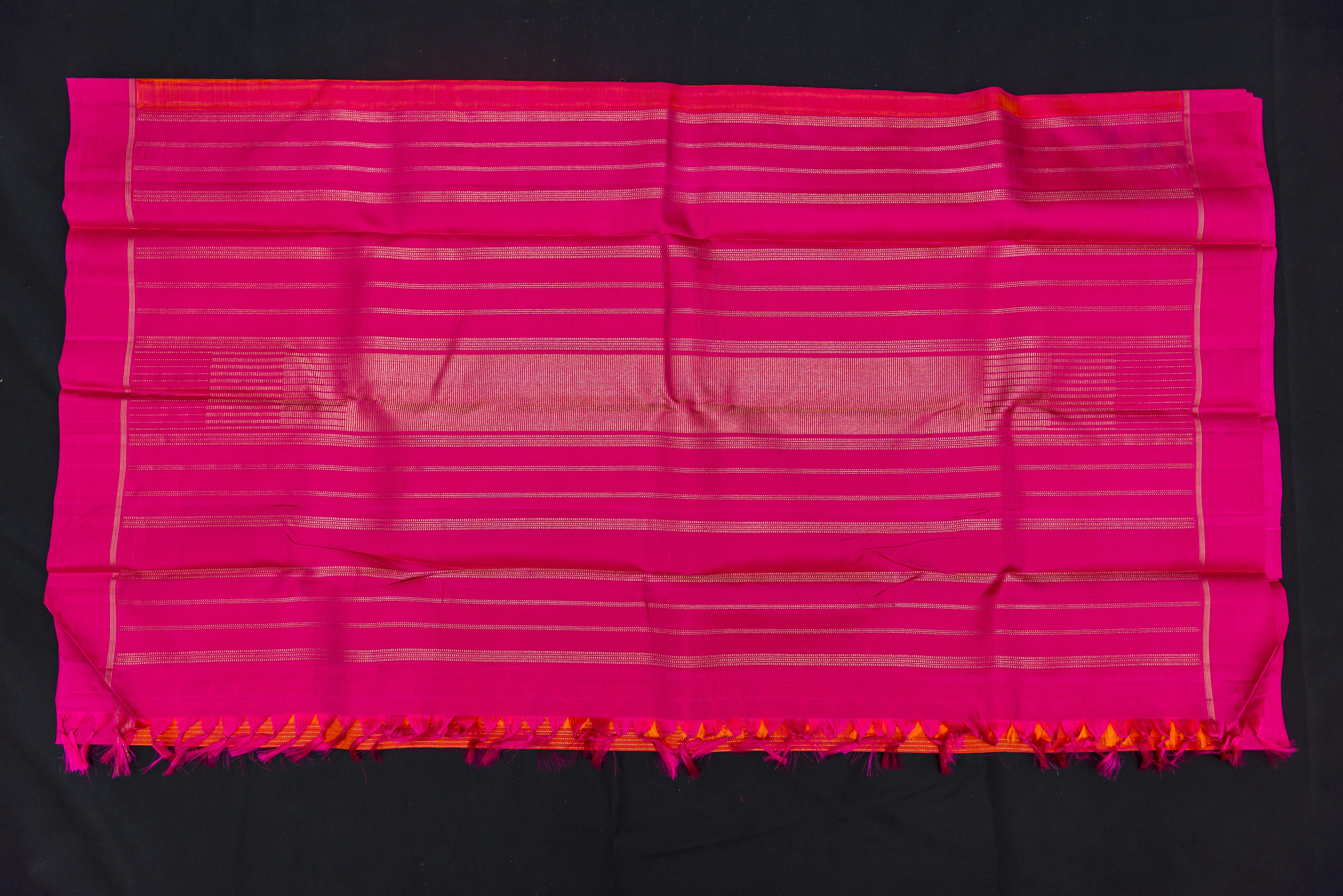 Fiery Orange Rising Lines Handloom Silk Saree