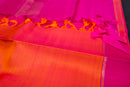 Fiery Orange Rising Lines Handloom Silk Saree