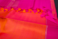 Fiery Orange Rising Lines Handloom Silk Saree