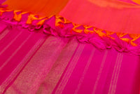 Fiery Orange Rising Lines Handloom Silk Saree