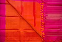 Fiery Orange Rising Lines Handloom Silk Saree