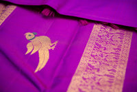Royal Purple Handloom Pure Silk Saree with Gold Zari Gandaberunda Motifs
