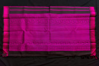 Black Pure Silk Threadwork Saree with Vibrant Pink Pallu