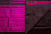 Black Pure Silk Threadwork Saree with Vibrant Pink Pallu