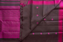Black Pure Silk Threadwork Saree with Vibrant Pink Pallu