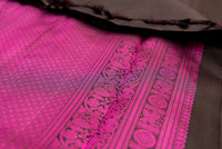 Black Pure Silk Threadwork Saree with Vibrant Pink Pallu