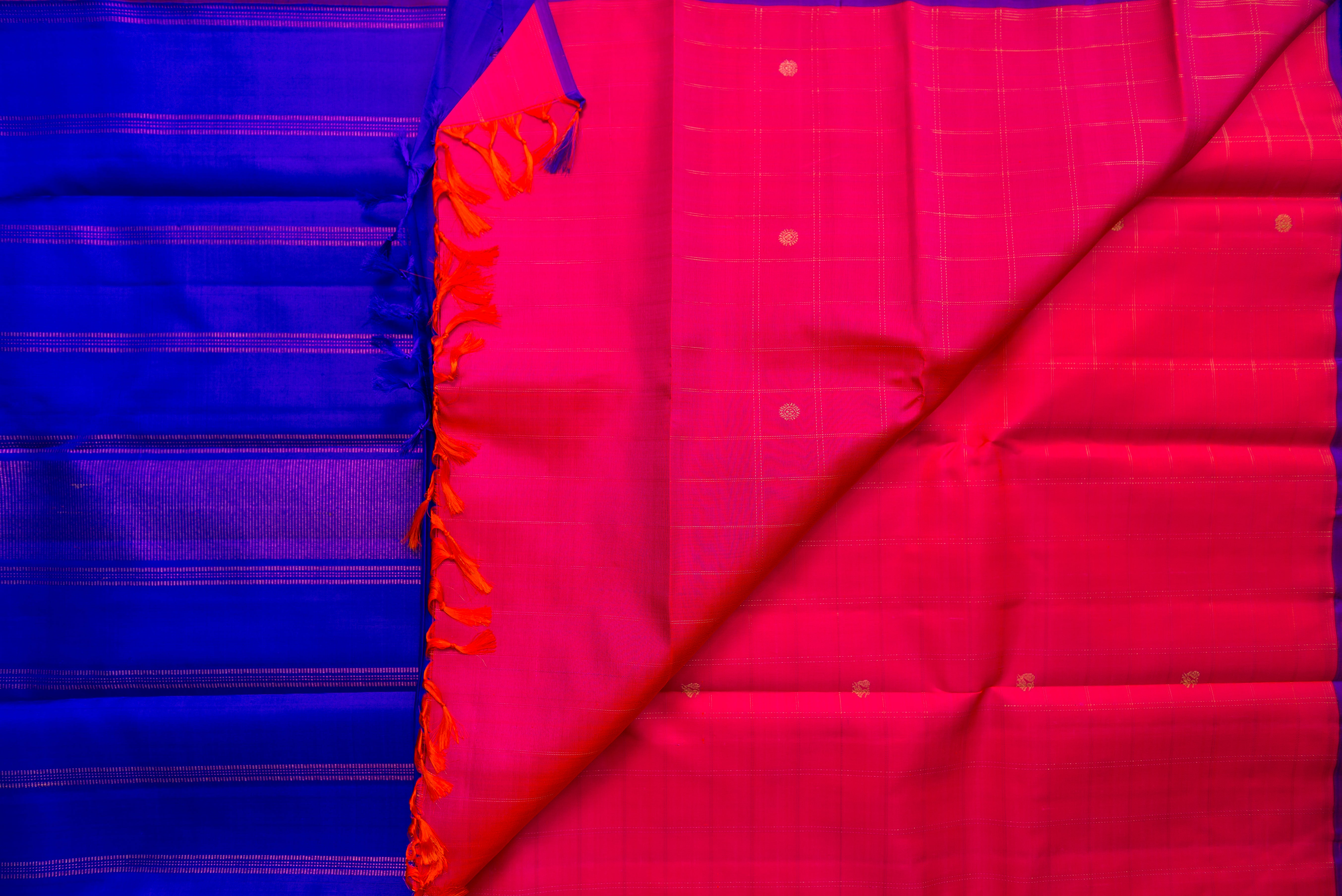 Striking Hot Pink Handloom Silk Saree with Royal Blue Pallu