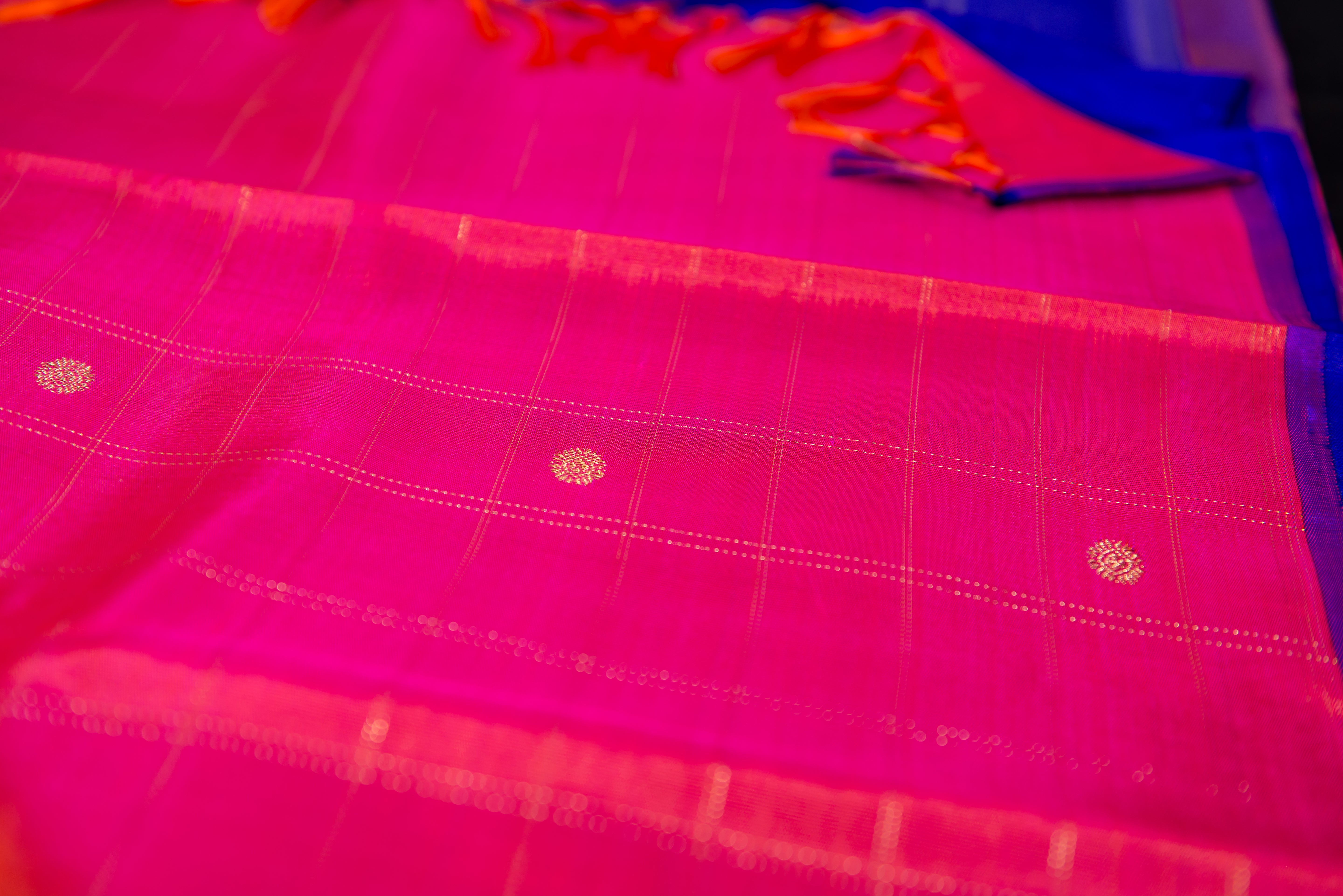 Striking Hot Pink Handloom Silk Saree with Royal Blue Pallu