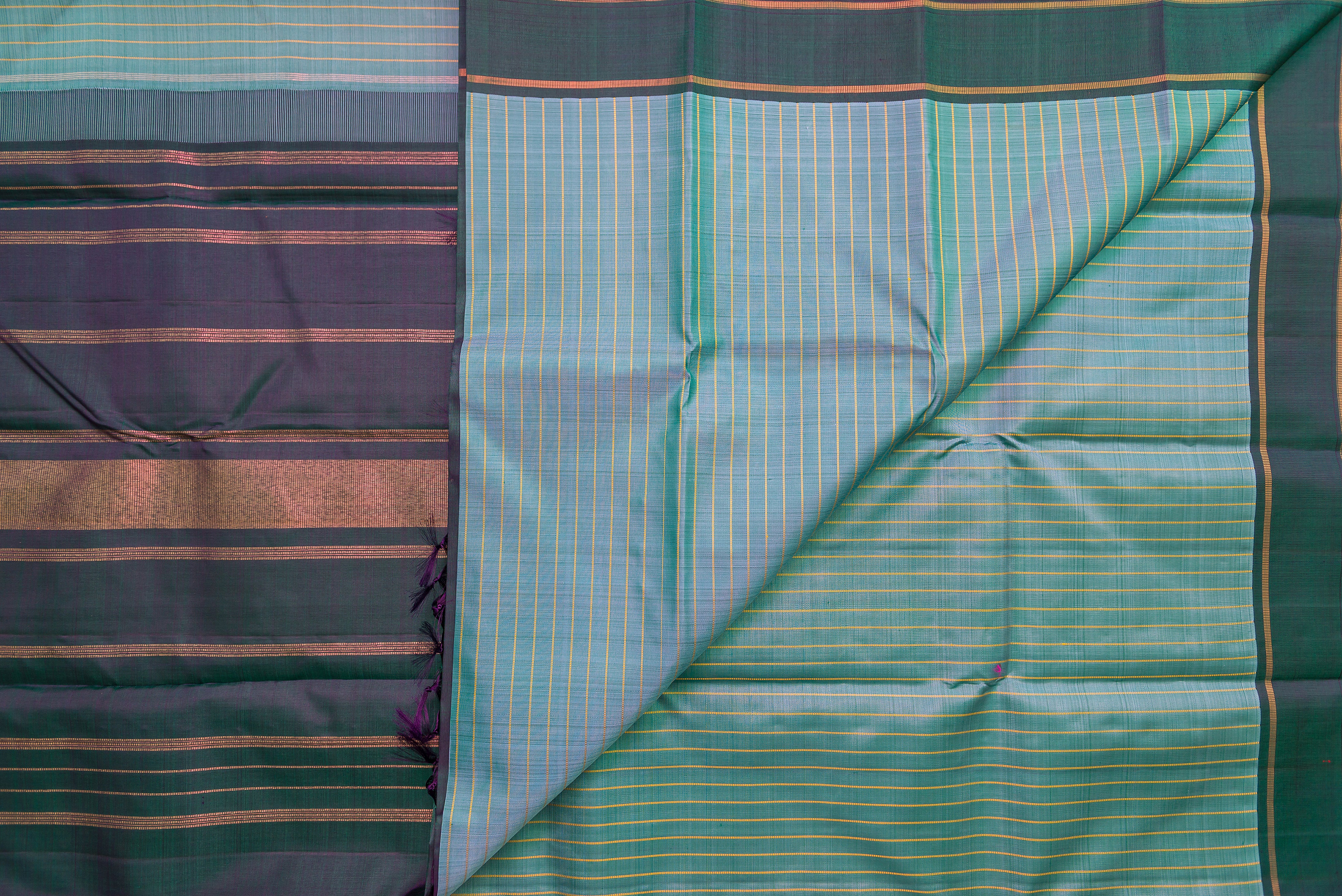 Aqua Pure Handloom Silk Saree with a Teal Pallu