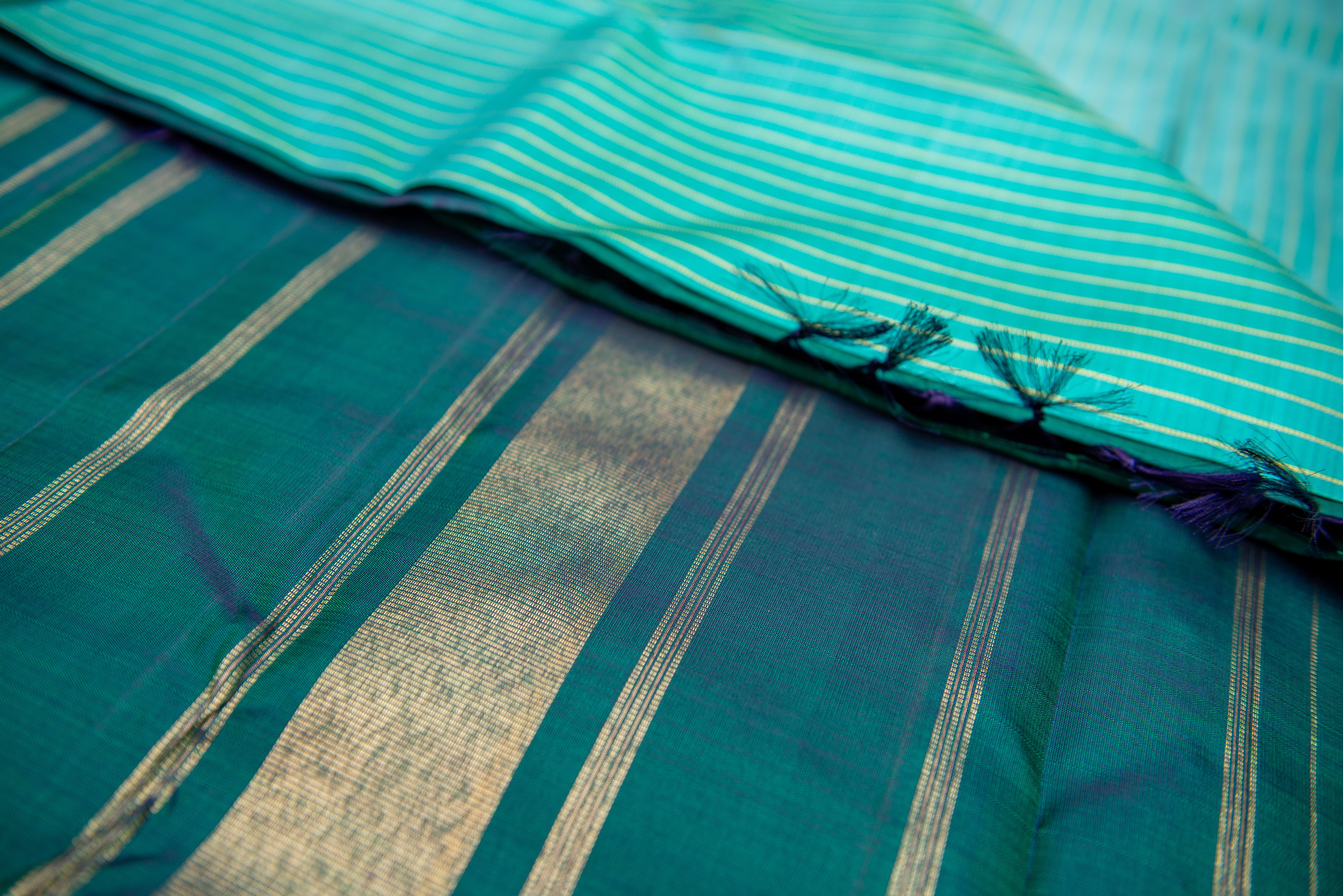 Aqua Pure Handloom Silk Saree with a Teal Pallu