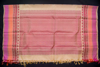 Exquisite Cream Threadwork Pure Silk Saree with a Red Pallu