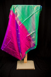 Dual-Tone Pink-Purple Soft Silk Saree with a Brocade Green Blue-Pallu