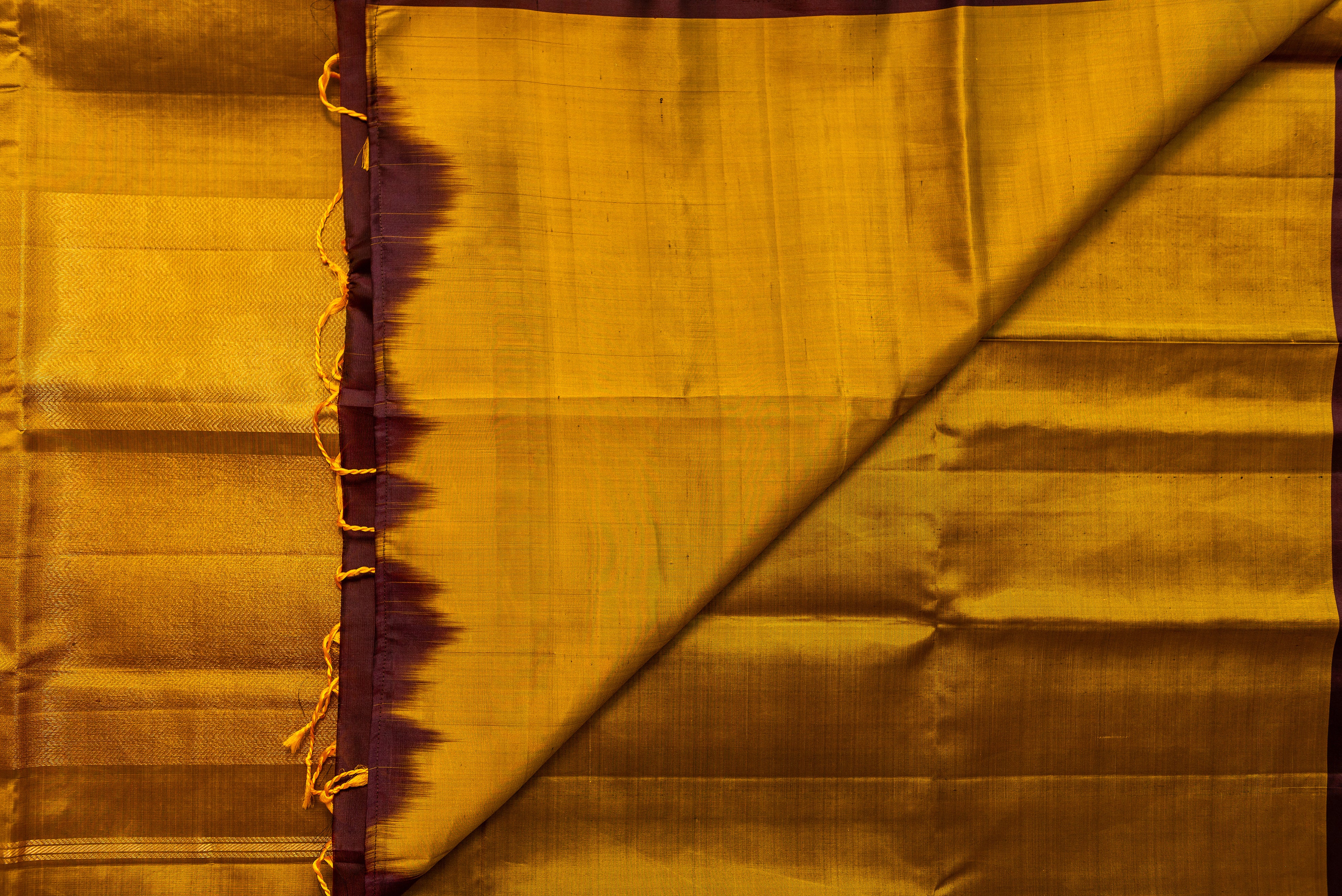 Olive Green Pure Soft Silk Saree with Temple Border