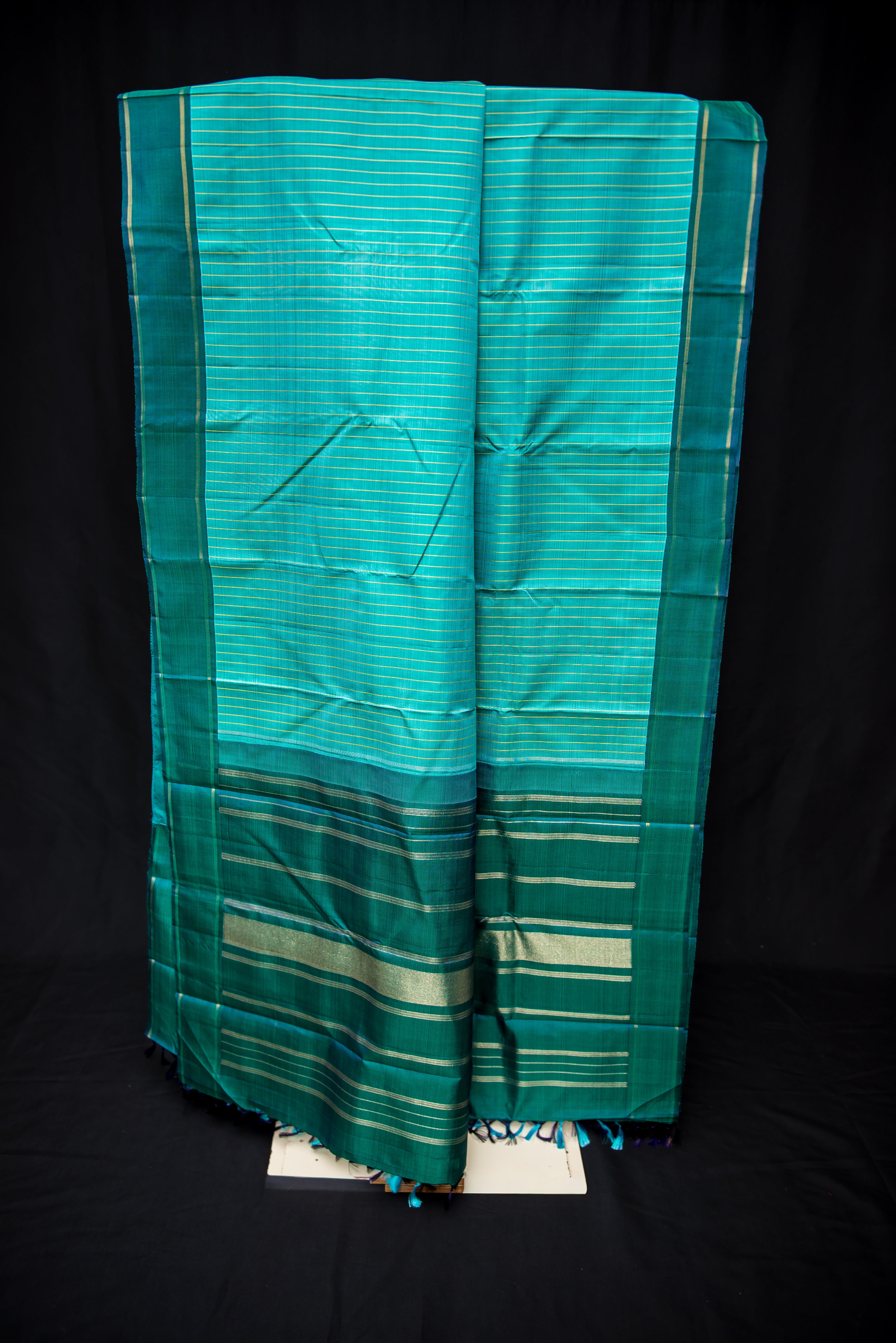 Aqua Pure Handloom Silk Saree with a Teal Pallu