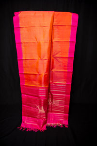 Fiery Orange Rising Lines Handloom Silk Saree