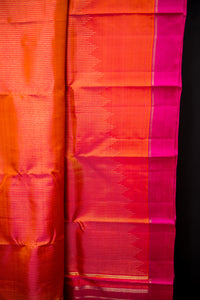 Fiery Orange Rising Lines Handloom Silk Saree