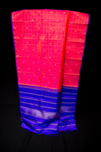 Striking Hot Pink Handloom Silk Saree with Royal Blue Pallu