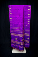 Royal Purple Handloom Pure Silk Saree with Gold Zari Gandaberunda Motifs