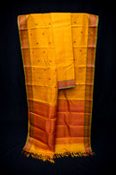 Auspicious Golden-Yellow Threadwork Pure Silk Saree