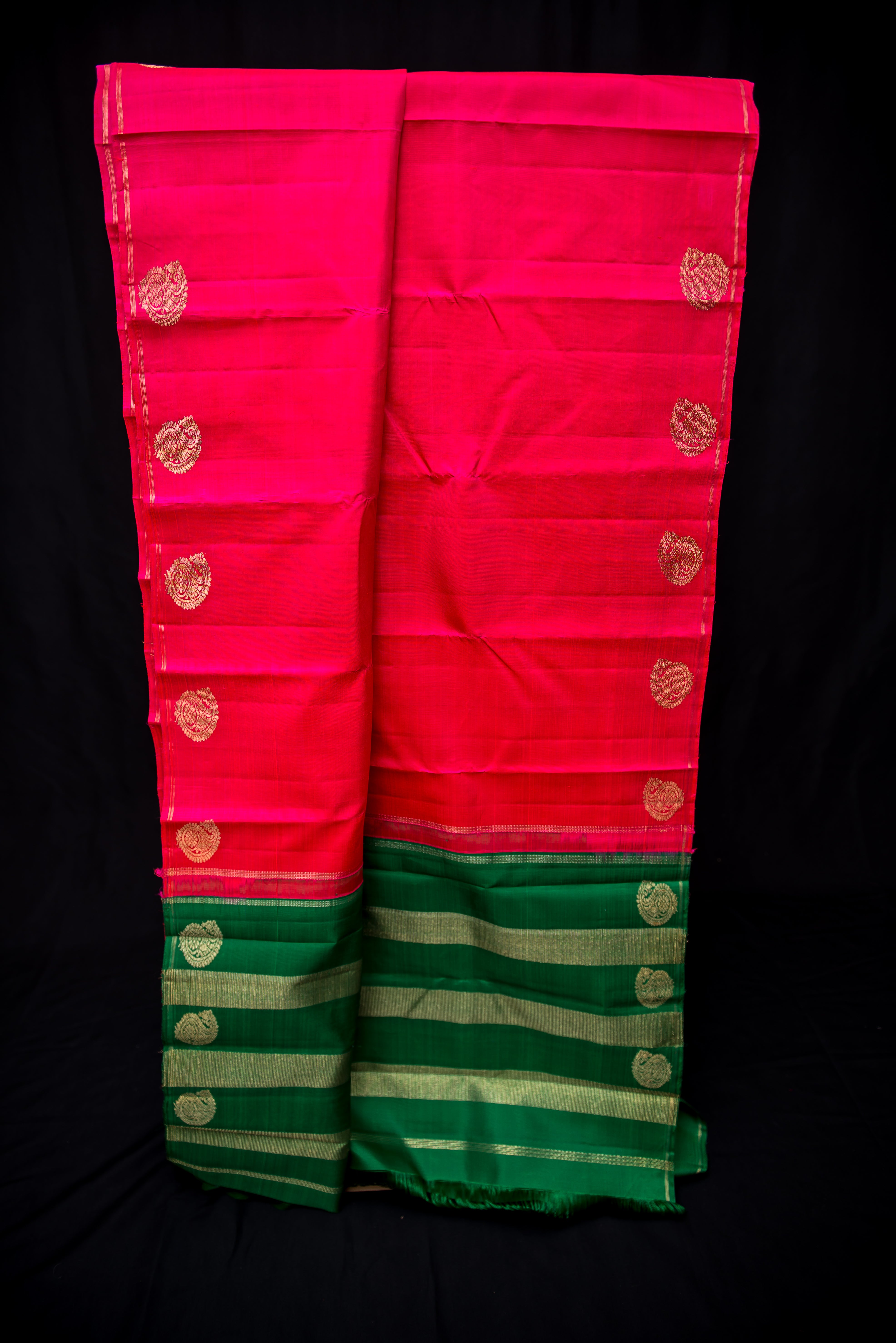 Dazzling Hot Pink and Emerald Green Pure Silk Saree