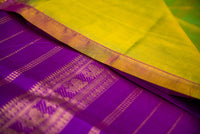 Dazzling Sneha Green Silk Cotton Saree with Purple Pallu