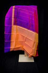 Vibrant Peach Silk Cotton Saree with Ganga Jamuna Border