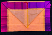 Vibrant Peach Silk Cotton Saree with Ganga Jamuna Border