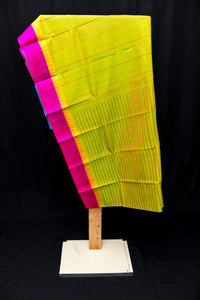Electric Green Veldhaari Silk Cotton Saree with Ganga-Jamuna Border