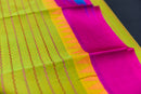 Electric Green Veldhaari Silk Cotton Saree with Ganga-Jamuna Border