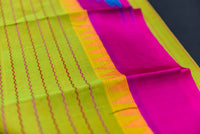 Electric Green Veldhaari Silk Cotton Saree with Ganga-Jamuna Border