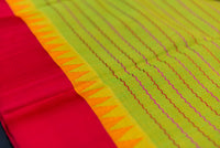 Electric Green Veldhaari Silk Cotton Saree with Ganga-Jamuna Border