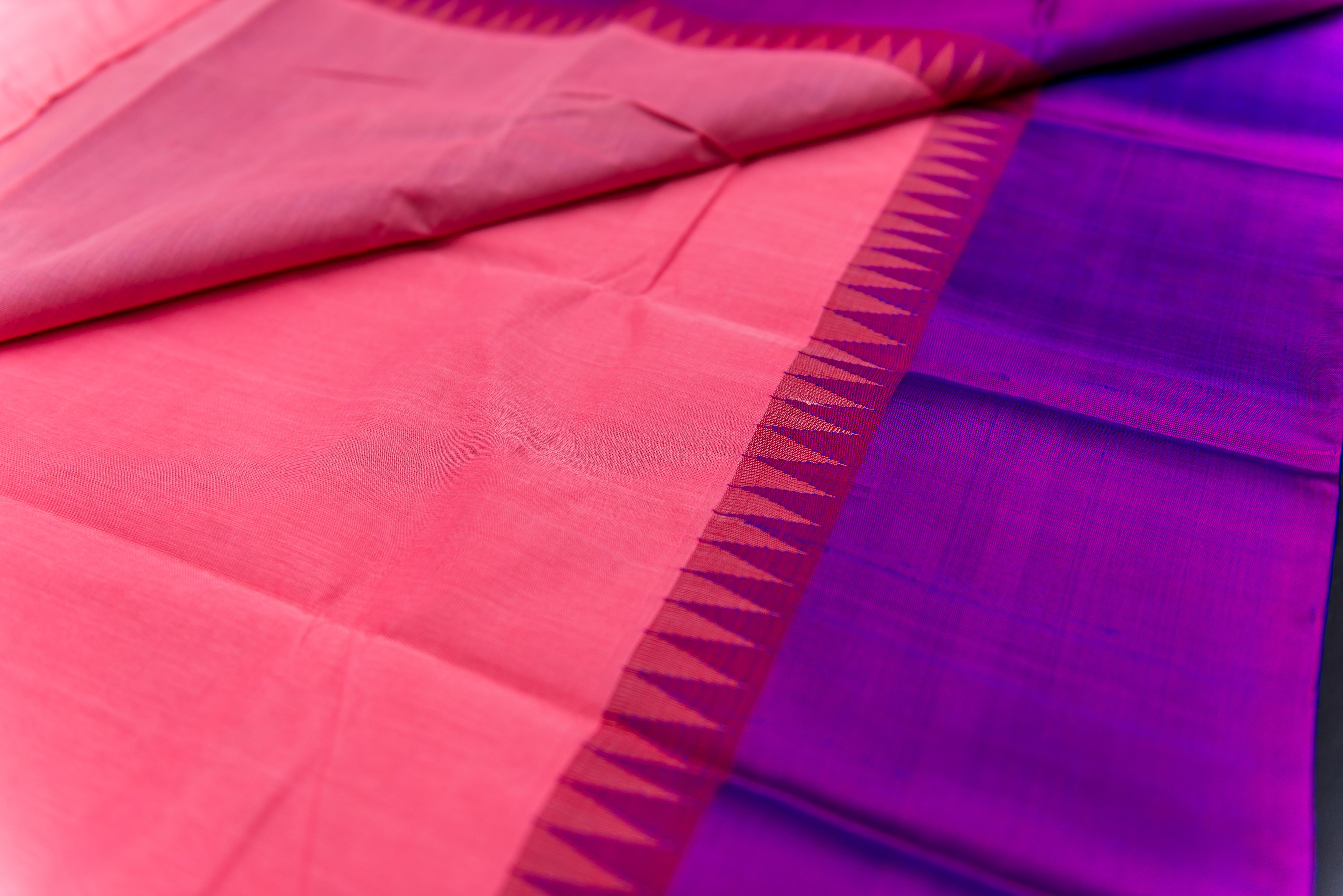 Vibrant Baby Pink Silk Cotton Saree with Ganga Jamuna Border