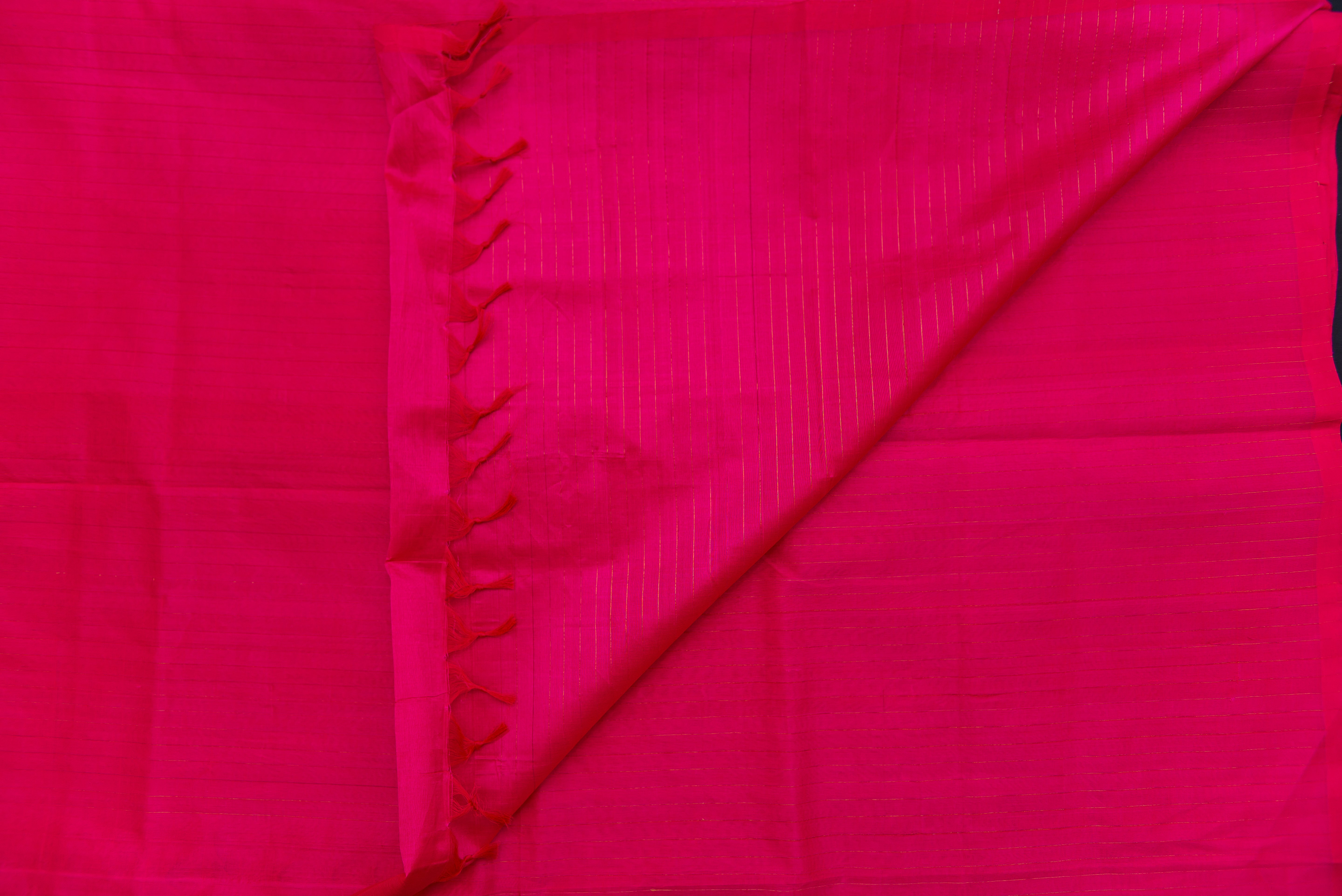 Luminous Bright Pink Silk Cotton Saree with Zari Motifs
