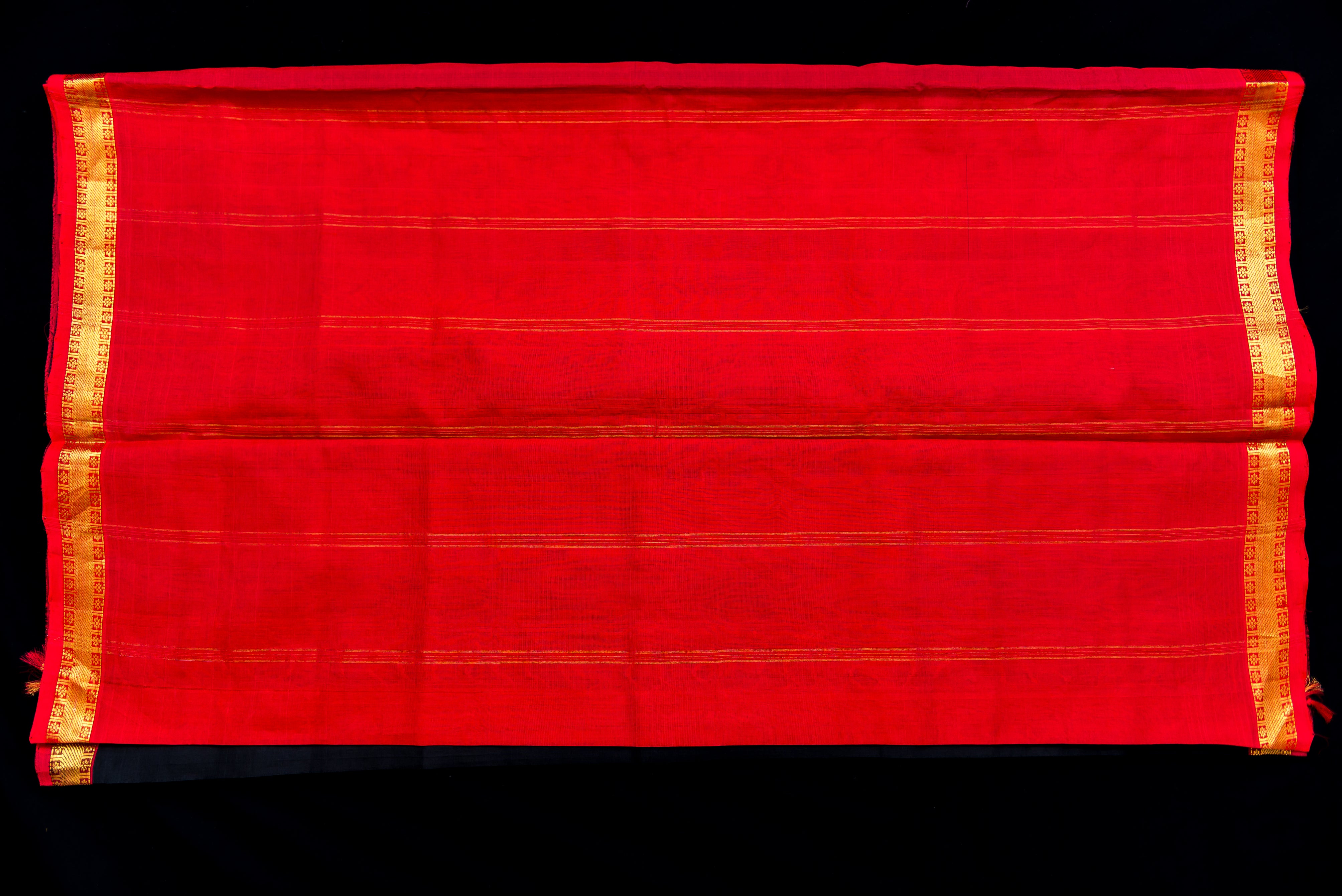 Striking Black Silk Cotton Saree with Contrasting Red Pallu