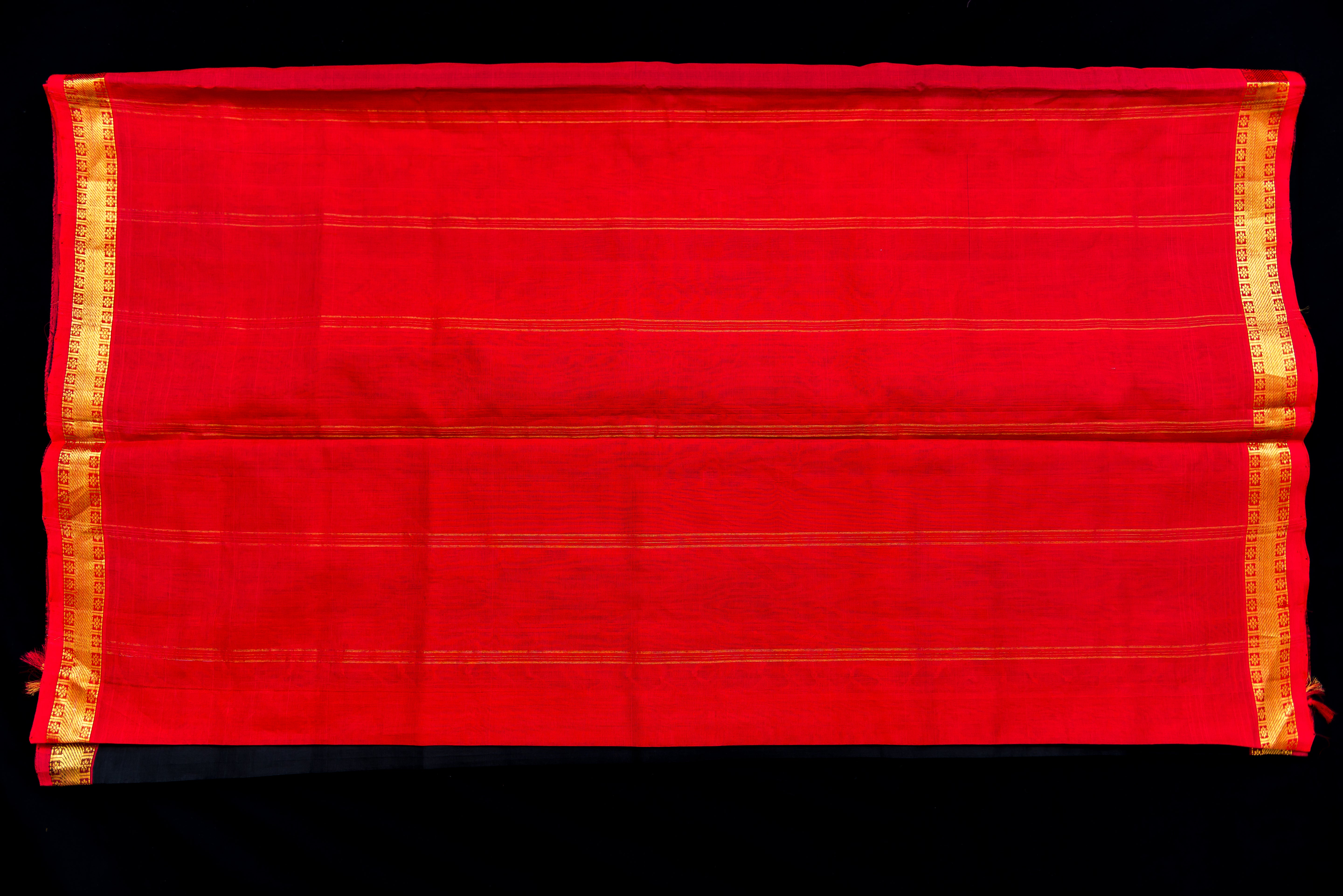 Striking Black Silk Cotton Saree with Contrasting Red Pallu