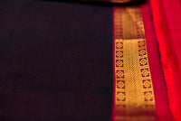 Striking Black Silk Cotton Saree with Contrasting Red Pallu