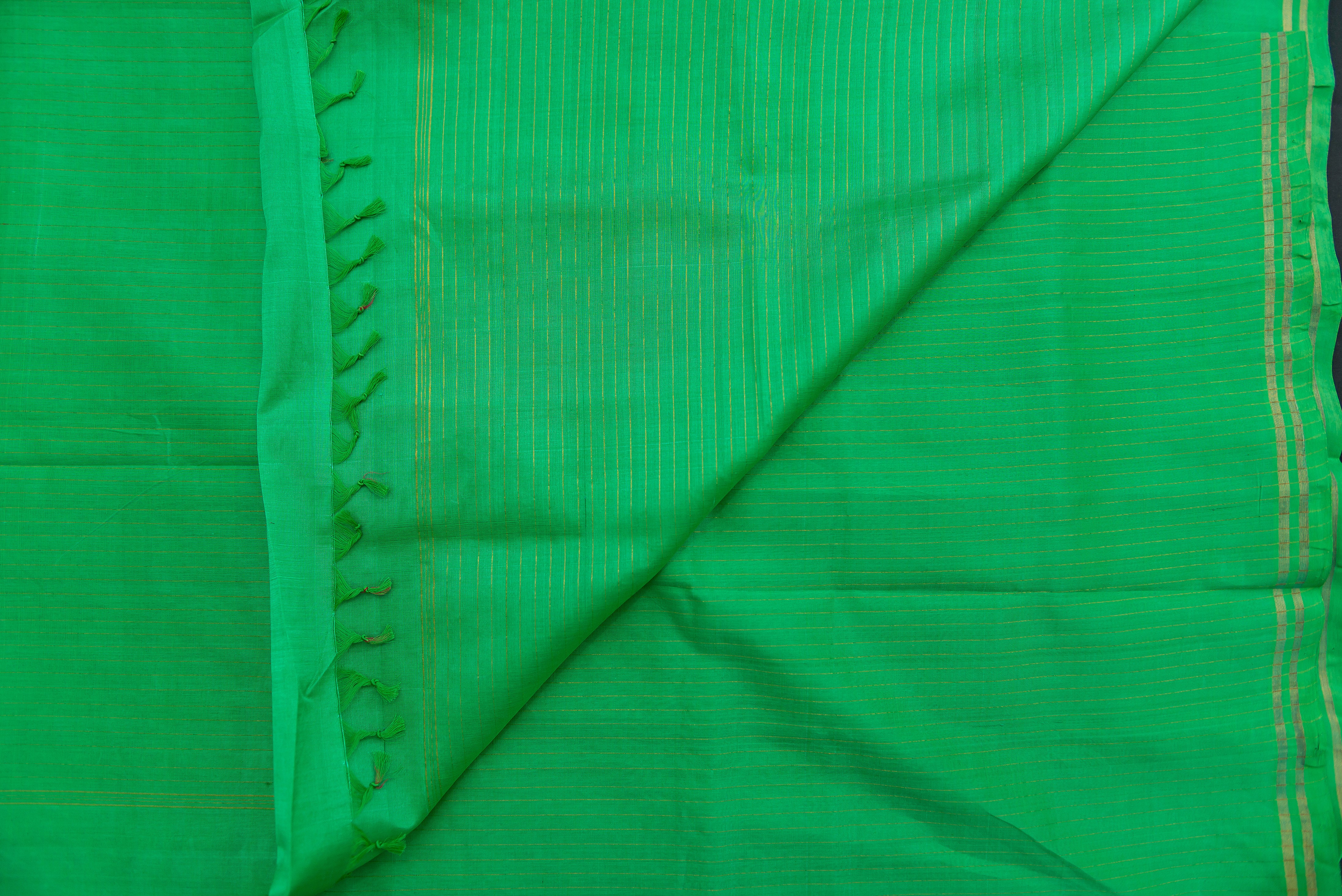 Luminous Electric Green Silk Cotton Saree with Zari Motifs