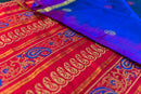 Vibrant Royal Blue Silk Cotton Saree with Red Blockprint Pallu