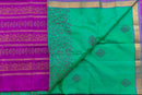 Bold Fuchsia and Emerald Green Silk Cotton Saree with Gold Zari